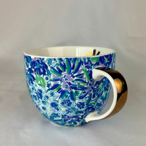 Lilly Pulitzer Blue Floral Ceramic Mug with Gold Handle - 12 oz Never used RARE - Picture 2 of 10